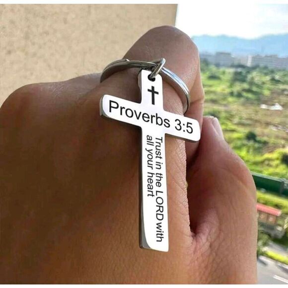 2/$21 Silver Proverbs 3:5 Keychain - Religious Verse Keyring - Picture 1 of 3